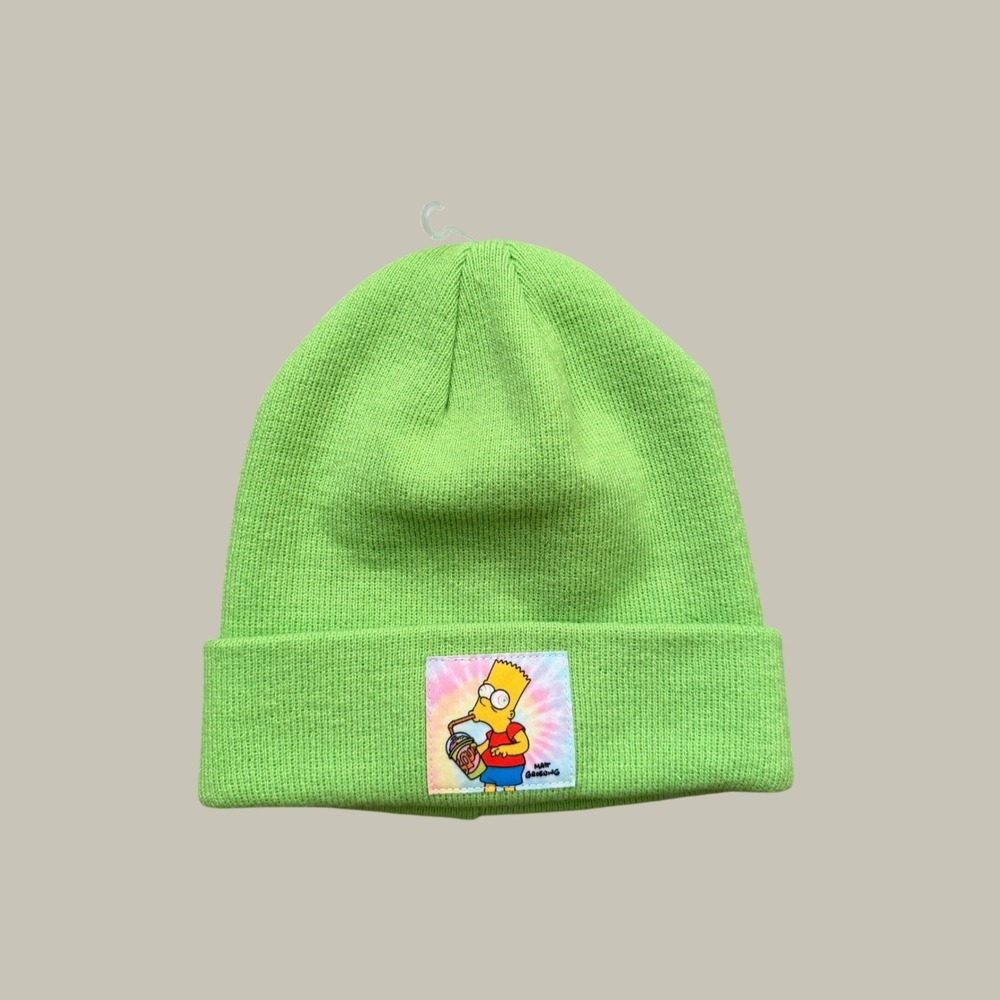 The Simpsons Bart Simpson Beanie Lime Green Knit Skater‎ Hat One Size NWT